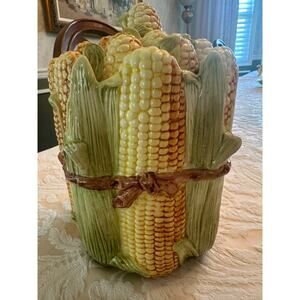 Vintage Corn Majolica Made in Italy Canister 8"